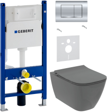 Комплект Унитаз подвесной Ideal Standard I Life B T533058 безободковый, с микролифтом, технология RimLS+, серый + Шумоизоляция Geberit 156.050.00.1 + Инсталляция Duofix Delta 458.163.21.1 с кнопкой смыва, хром