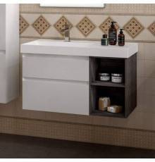 Тумба с раковиной Kerama Marazzi Cubo 90, левая подвесная, с ящиками и полкой, белая матовая, древесная
