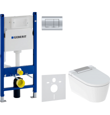 Комплект Унитаз подвесной Geberit AquaClean Sela 146.224.21.1 вставка глянцевый хром + Инсталляция Duofix Delta 458.163.21.1 с кнопкой смыва, хром + Шумоизоляция 156.050.00.1