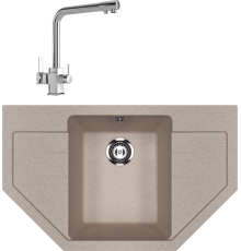 Комплект Мойка кухонная Ulgran U-609 -302 песочная + Смеситель MEGA Life MG-TK06 хром