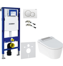 Комплект Унитаз подвесной Geberit AquaClean Sela 146.224.21.1 вставка глянцевый хром + Крепления Duofix 111.815.00.1 к стене + Шумоизоляция 156.050.00.1 + Инсталляция UP 320 111.300.00.5 + Кнопка Sigma 01 115.770.11.5 белая