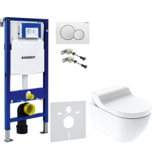 Комплект Унитаз подвесной Geberit AquaClean Tuma Comfort 146.294.SI.1 вставка белое стекло + Крепления Duofix 111.815.00.1 к стене + Шумоизоляция 156.050.00.1 + Инсталляция UP 320 111.300.00.5 + Кнопка Sigma 01 115.770.11.5 белая