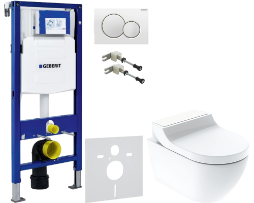 Комплект Унитаз подвесной Geberit AquaClean Tuma Comfort 146.294.SI.1 вставка белое стекло + Крепления Duofix 111.815.00.1 к стене + Шумоизоляция 156.050.00.1 + Инсталляция UP 320 111.300.00.5 + Кнопка Sigma 01 115.770.11.5 белая