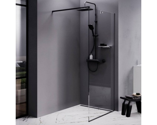 Душевая перегородка AM.PM Func W84WI-90-F1-BTE 90x200, профиль черный, стекло прозрачное