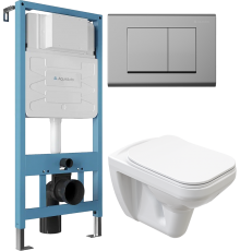 Комплект Унитаз подвесной STWORKI Дублин SETK3504-0605-001-1-6000 с микролифтом + Инсталляция Aqueduto Tecnica TEC01 + Кнопка Quadrado QUA0100 хром