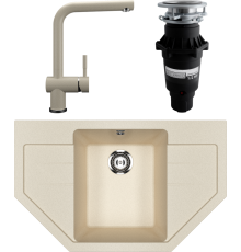 Комплект Мойка кухонная Ulgran U-609 -328 бежевая + Смеситель U-022 бежевый + Измельчитель Bone Crusher BC 810-SL Slim Line