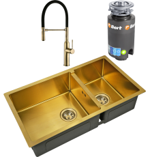 Комплект Мойка кухонная Zorg Inox PVD SZR-78-2-44 bronze + Смеситель Steel Hummer SH 2022 BRONZE бронза + Измельчитель Bort Titan 4000