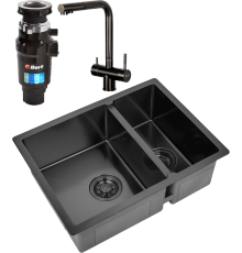 Комплект Мойка кухонная Zorg Light ZL R 580-2-440 GRAFIT графит + Смеситель Inox SZR-7039 GRAFIT графит + Измельчитель Bort Master Eco 91275752
