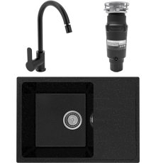Комплект Мойка кухонная Practik PR-M 600-004 черный оникс + Смеситель MEGA City MG-ZRV102-b черный + Измельчитель Bone Crusher BC 910-SL-Slim Line