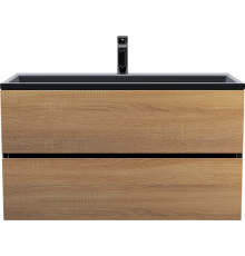Тумба под раковину Uperwood Barsa 100 подвесная, черная, дуб сонома