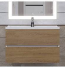 Тумба с раковиной Uperwood Barsa 80 подвесная, белая, дуб сонома, раковина Family белая