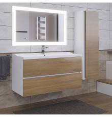 Мебель для ванной комнаты Uperwood Barsa 100 подвесная, белая, дуб сонома, раковина Family белая