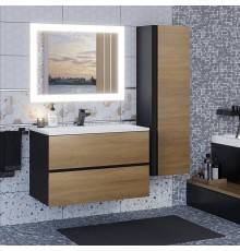 Мебель для ванной комнаты Uperwood Barsa 80 подвесная, черная, дуб сонома, раковина белая