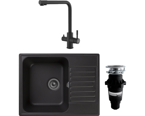 Комплект Мойка кухонная GranFest Quarz Z13 черный + Смеситель ESKO K24 B черный + Измельчитель Bone Crusher BC 810-SL Slim Line