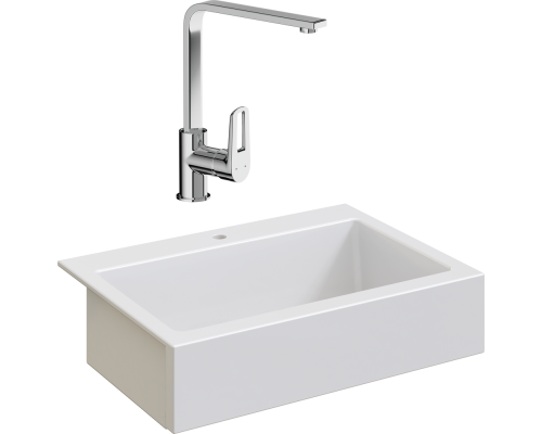 Комплект Мойка кухонная Domaci Сиена 50186-101 с 1 отверстием, белый глянец + Смеситель STWORKI HDA3338XH