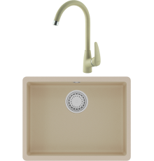 Комплект Мойка кухонная Lemark Sinara 540-U 9910074 бежевая + Смеситель Linara LM0405PBG бежевый