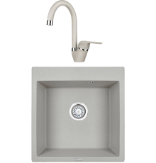 Комплект Мойка кухонная KRONA Quadrat W510-520 1 51х50 см, gray + Смеситель Wasser H270 1 gray