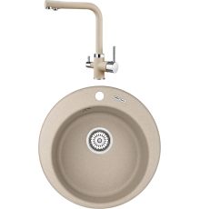 Комплект Мойка кухонная KRONA Runde D475 1 47,5 см, sand + Смеситель Brunnen H315 1 sand