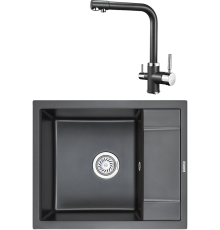 Комплект Мойка кухонная KRONA Flugel WR600-500 1 60х50 см, black + Смеситель Brunnen H315 1 black