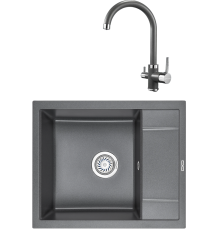 Комплект Мойка кухонная KRONA Flugel WR600-500 1 60х50 см, graphite + Смеситель Brunnen H270 1 graphite