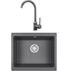 Комплект Мойка кухонная KRONA Quadrat W550-460 1 55х46 см, graphite + Смеситель Wasser H265 1 graphite