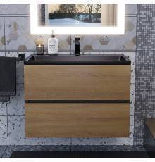 Тумба с раковиной Uperwood Barsa 70 подвесная, черная, дуб сонома, раковина черный глянец