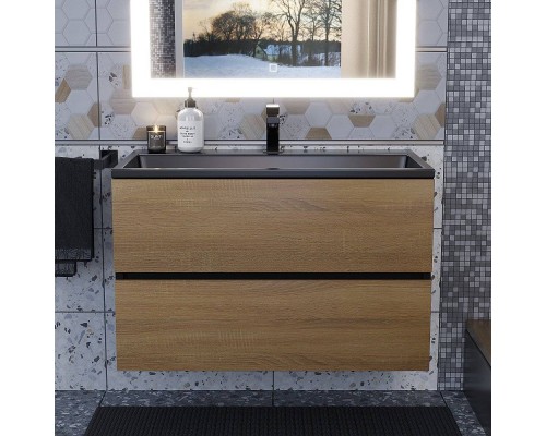 Тумба с раковиной Uperwood Barsa 80 подвесная, черная, дуб сонома, раковина черный глянец Тумба с раковиной Uperwood Barsa 80 подвесная, черная, дуб сонома, раковина черный глянец