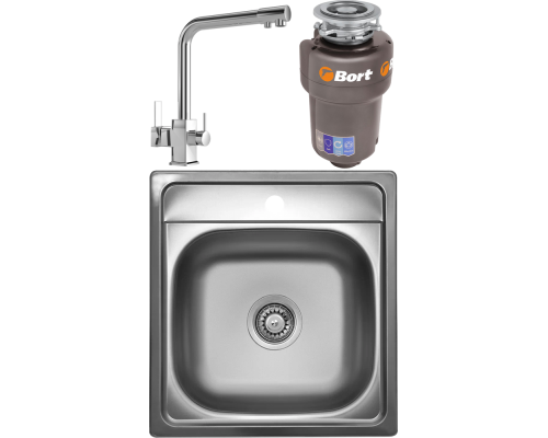 Комплект Мойка кухонная Ukinox Классика CLM410.440 -GT6K 0C + Смеситель MEGA Life MG-TK06 хром + Измельчитель Bort Titan Max Power FullControl