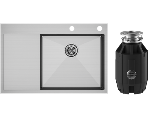 Комплект Мойка кухонная Paulmark Kroner-Edge PM777851-BSR брашированная сталь + Измельчитель Bone Crusher BC 910-AS