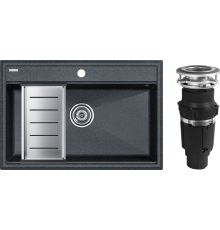 Комплект Мойка кухонная Paulmark Stepia PM117551-DG+A375-BS с коландером, графит + Измельчитель Bone Crusher BC 610-AS