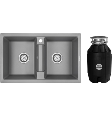 Комплект Мойка кухонная Paulmark Tandem 80/2PM238150-GRM серый металлик + Измельчитель Bone Crusher BC 810-AS