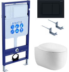 Комплект Унитаз подвесной AQUATEK Альтаир AQ1980-00 безободковый, с микролифтом + Инсталляция Standard INS-0000012 + Комплект креплений KKI-0000002 + Кнопка KDI-0000012 матовая черная