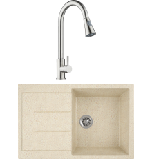 Комплект Мойка кухонная Domaci Бьелла DMC-25 бежевая + Смеситель Равенна D99-120st