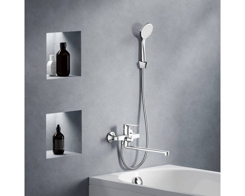 Смеситель для ванной и душа Damixa Apollo с универсальным изливом и душевой набором, ручной душ, гарантия 10 лет, Дания