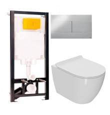 Комплект Унитаз подвесной Bauedge Bau Ceramics безободковый, с микролифтом, белый + Инсталляция OLI 80 ECO Sanitarblock mechanic 3 в 1 с кнопкой смыва