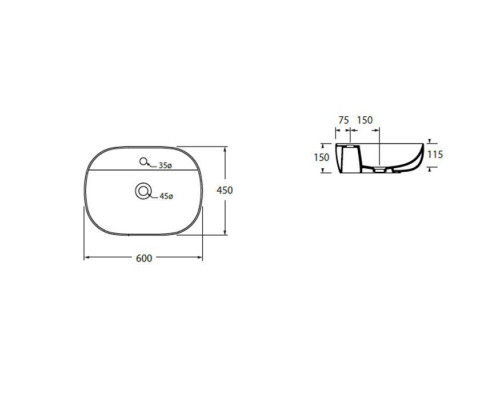 Azzurra Elegance Zip Раковина накладная, 60x45xH15 см, 1 отв., без перелива, цвет: Bianco lucido. ELLA060450ZMBI/(ZIP60M bi)*1