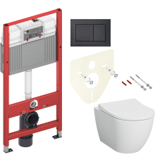 Комплект Унитаз подвесной VitrA Mia Round SmoothFlush 7510B003-0075 безободковый + Крышка 801-003-019 с микролифтом + Инсталляция TECE Now 9400414 4 в 1 с кнопкой смыва