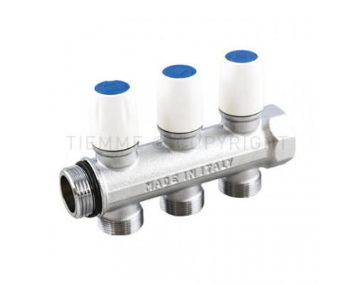 Коллекторы VERTI из хромированной латуни CW617N  1  3 вых.24x19 рез. Ø18. Межосевое расстояние 36 мм Tiemme. 1870001