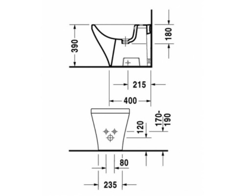 Duravit Me by Starck Биде напольное приставное 37х60 см, с 1 отв. под смеситель, с креплением, цвет: белый. 2284100000