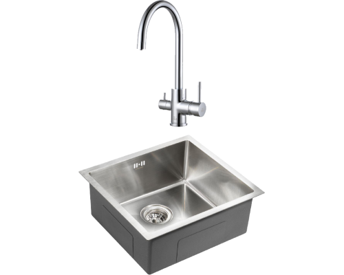 Комплект Мойка кухонная Paulmark Gerberg PM214844-BS брашированная нержавеющая сталь + Смеситель Essen Es213211-CR хром