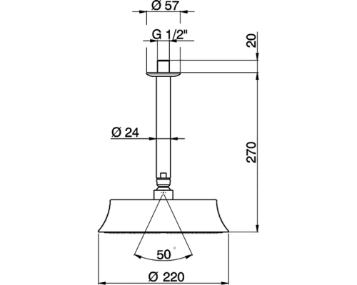 CISAL Shower Верхний душ D220 мм с потолочным держателем L270 мм, цвет: хром. DS01328021