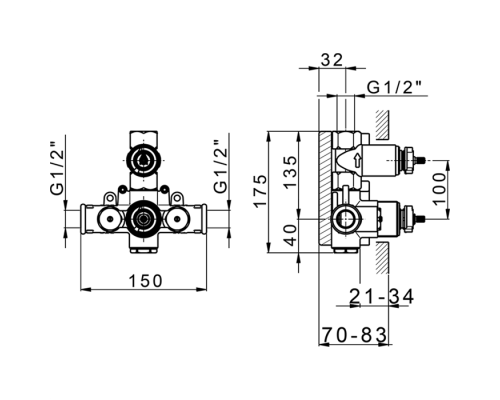 CISAL Встраиваемая часть термостатического смесителя 1/2 с запорным вентилем, ZA00930004. ZA00930004