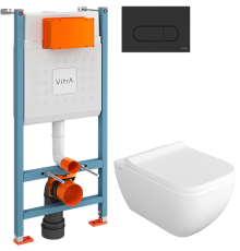 Комплект Унитаз подвесной VitrA Shift 7742B003-0075 белый глянцевый + Крышка DIWO Шифт 0405 с микролифтом + Инсталляция V-Fix Core 732-5800-01 с кнопкой смыва Root R 740-2211 черной матовой