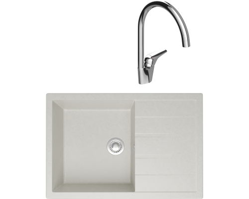Комплект Мойка кухонная Domaci Болонья М-161-001 белая + Смеситель Ливорно
