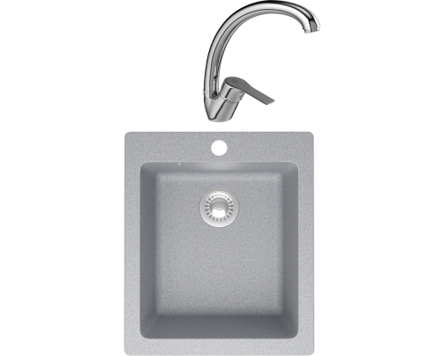 Комплект Мойка кухонная Domaci Болонья М-08-005, серая + Смеситель Равенна