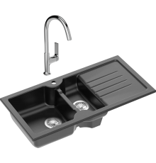 Комплект Мойка кухонная Domaci Сиена 54100-110 черная матовая + Смеситель STWORKI HDA4228XH2