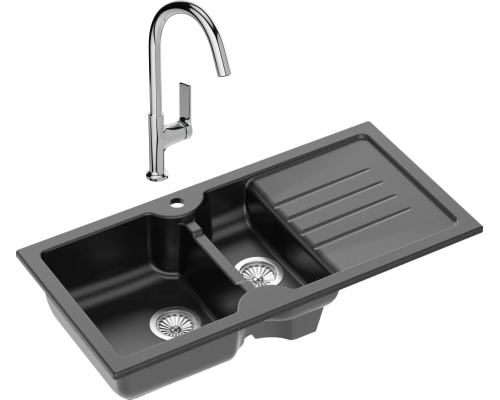 Комплект Мойка кухонная Domaci Сиена 54100-110 черная матовая + Смеситель STWORKI HDA4228XH2