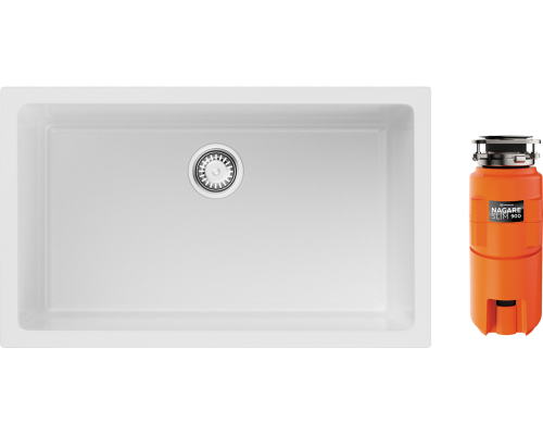 Комплект Мойка кухонная Omoikiri Okinoshima 76-U/I-WH Glossy белая + Измельчитель Nagare slim 900