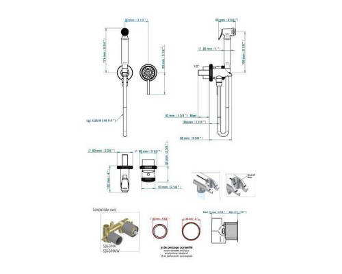 THG Hirondelles Gold Stamped Гигиенический душ со встраиваемым смесителем, настенный, цвет: хром. G00-A00-5840/MA,  A4L-A02-5840/MBG