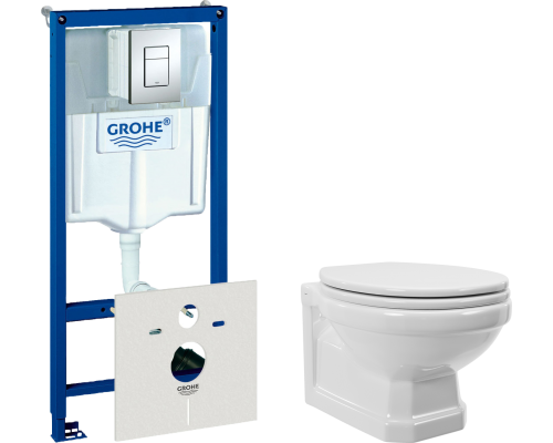 Комплект Унитаз подвесной STWORKI Драммен HDC609WH с микролифтом + Инсталляция Grohe Rapid SL 38772001 3 в 1 с кнопкой смыва + Шумоизоляция 37131000